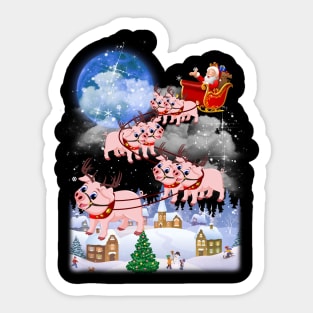 Santa Clause Drives Pig Reindeer Sleigh Sticker